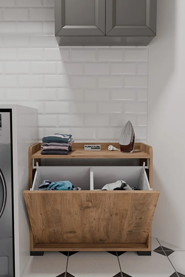 Duo 2 Bölmeli Çamaşırlık Çok Amaçlı İki Bölmeli Dolap Kirli Çamaşır Sepeti